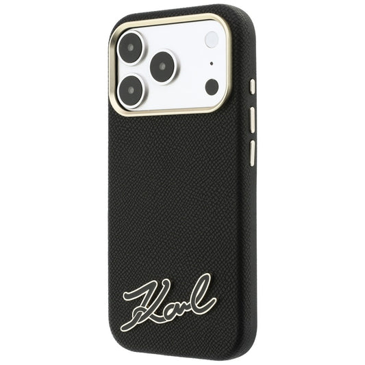 MagSafe Case for Apple iPhone 18 Pro Max / 17 Pro Max, Karl Lagerfeld, Grained Resin Sign Logo, Black