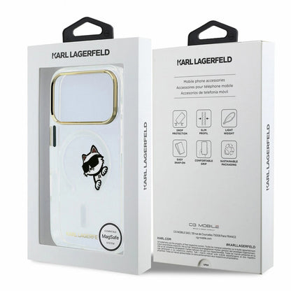 MagSafe Case for Apple iPhone 18 Pro Max / 17 Pro Max, Karl Lagerfeld, IML Peekaboo Print and Metal Frame, Transparent
