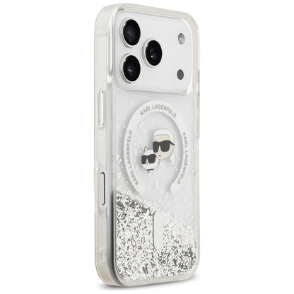 MagSafe Case for Apple iPhone 18 Pro Max / 17 Pro Max, Karl Lagerfeld, Liquid Glitter Karl & Choupette Head's, Transparent