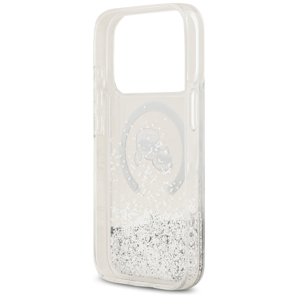 MagSafe Case for Apple iPhone 18 Pro Max / 17 Pro Max, Karl Lagerfeld, Liquid Glitter Karl & Choupette Head's, Transparent