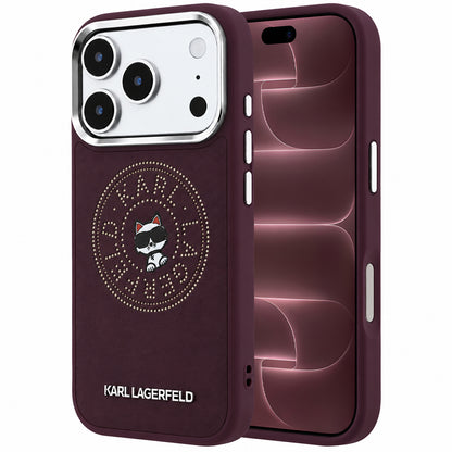 MagSafe Case for Apple iPhone 18 Pro Max / 17 Pro Max, Karl Lagerfeld, Point and Choupette Sketch, Burgundy