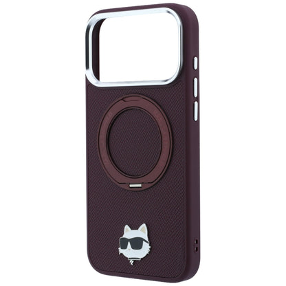 MagSafe Case for Apple iPhone 18 Pro Max / 17 Pro Max, Karl Lagerfeld, Saffiano Ring Stand 360 Choupette Pin, Burgundy