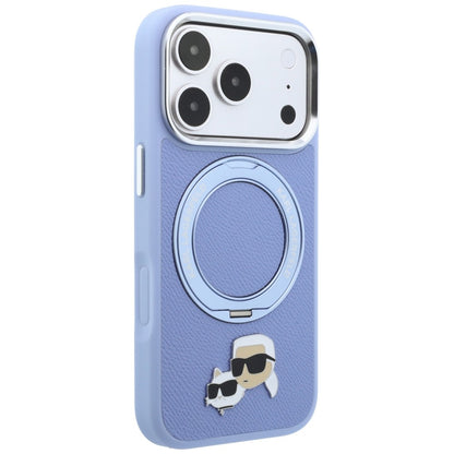 MagSafe Case for Apple iPhone 18 Pro Max / 17 Pro Max, Karl Lagerfeld, Ring Stand 360 Karl & Choupette Pin, Blue