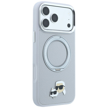 MagSafe Case for Apple iPhone 18 Pro Max / 17 Pro Max, Karl Lagerfeld, Ring Stand 360 Karl & Choupette Pin, Gray
