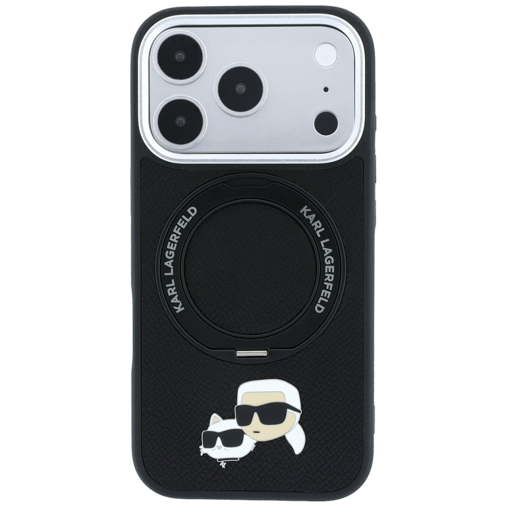MagSafe Case for Apple iPhone 18 Pro Max / 17 Pro Max, Karl Lagerfeld, Ring Stand 360 Karl & Choupette Pin, Black