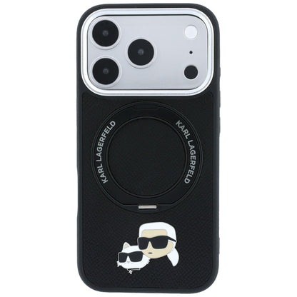 MagSafe Case for Apple iPhone 18 Pro Max / 17 Pro Max, Karl Lagerfeld, Ring Stand 360 Karl & Choupette Pin, Black