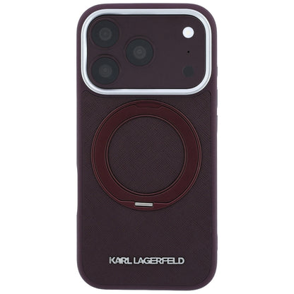 MagSafe Case for Apple iPhone 18 Pro Max / 17 Pro Max, Karl Lagerfeld, Ring Stand 360 Saffiano, Burgundy
