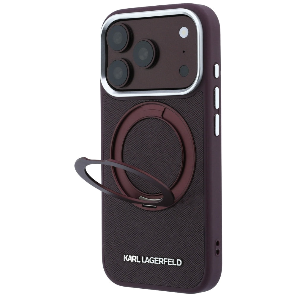 MagSafe Case for Apple iPhone 18 Pro Max / 17 Pro Max, Karl Lagerfeld, Ring Stand 360 Saffiano, Burgundy