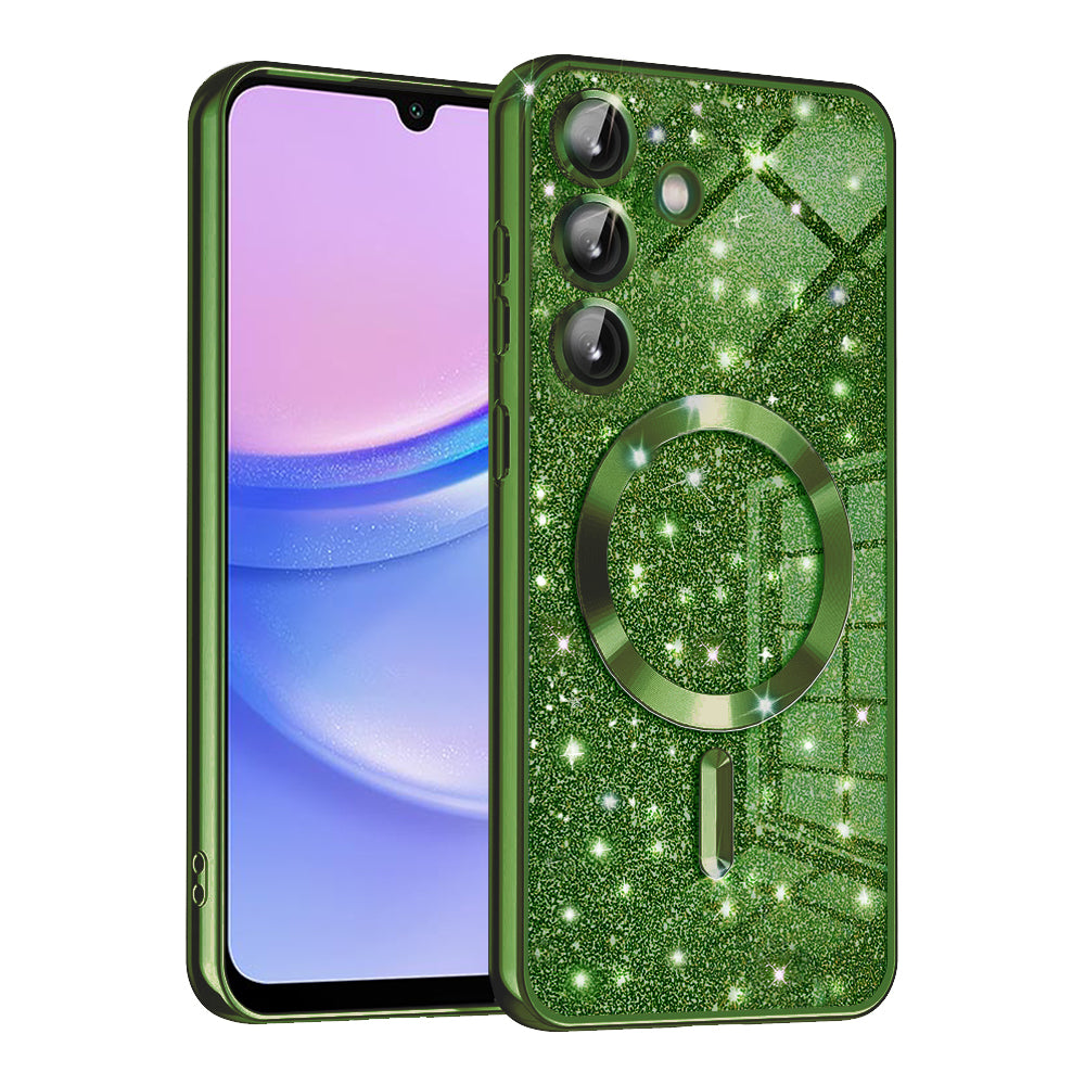 MagSafe Case for Samsung Galaxy A15 5G A156 / A15 A155, Techsuit, Luxury Glitter, Dark Green