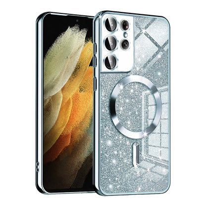 MagSafe Case for Samsung Galaxy S21 Ultra 5G G998, Techsuit, Luxury Glitter, Blue