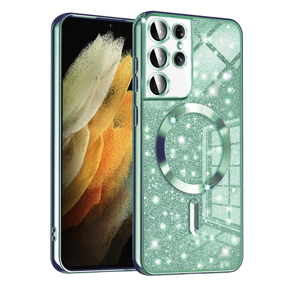 MagSafe Case for Samsung Galaxy S21 Ultra 5G G998, Techsuit, Luxury Glitter, Light Green