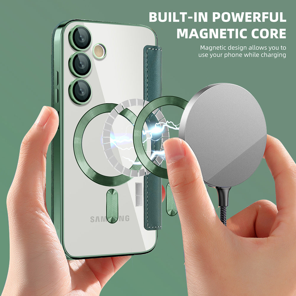 MagSafe Case for Samsung Galaxy S24+ S926, Techsuit, SmartMag Book, Green