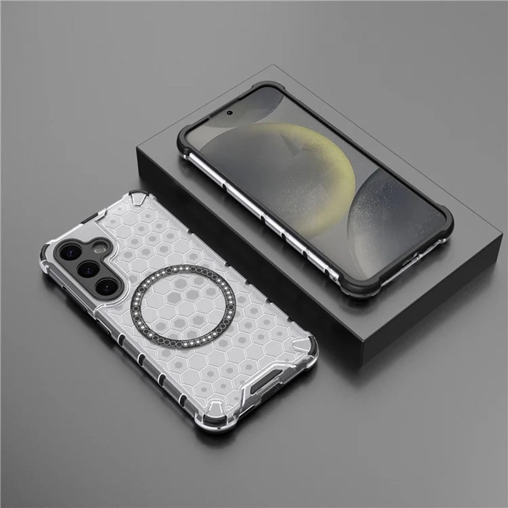 MagSafe Case for Samsung Galaxy S24 S921, Techsuit, HoneyComb Shield, White