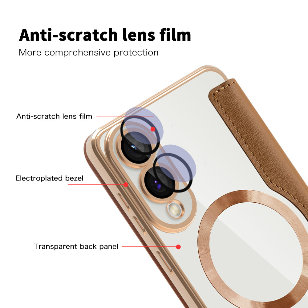 MagSafe Case for Samsung Galaxy S25 Edge S937, Techsuit, SmartMag Book, Brown