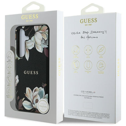 MagSafe Case for Samsung Galaxy S25 S931, Guess, Grained Flowers, Black
