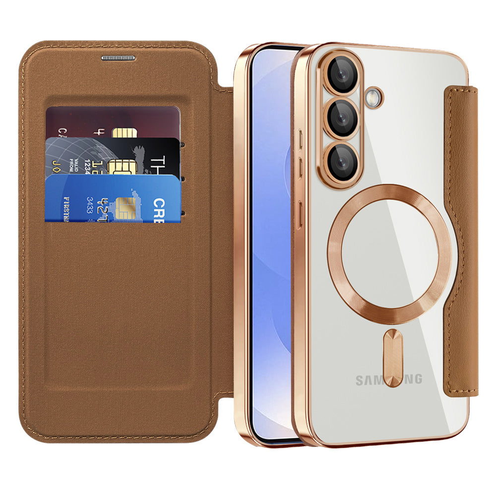MagSafe Case for Samsung Galaxy S25 S931, Techsuit, SmartMag Book, Brown