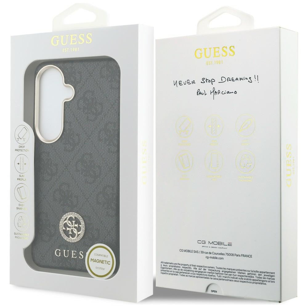 MagSafe Case for Samsung Galaxy S26 Plus S947, Guess, 4G Rhinestone Round Logo, Black
