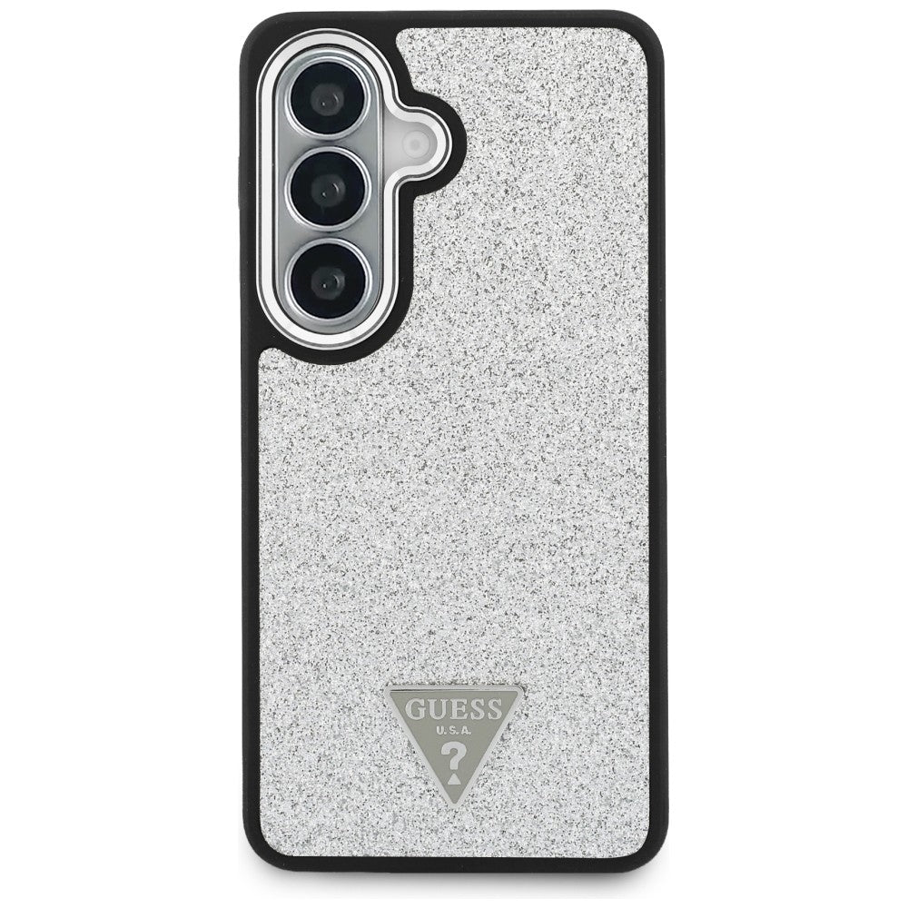 MagSafe Case for Samsung Galaxy S26 S942, Guess, Fixed Glitter Triangle Logo, Silver