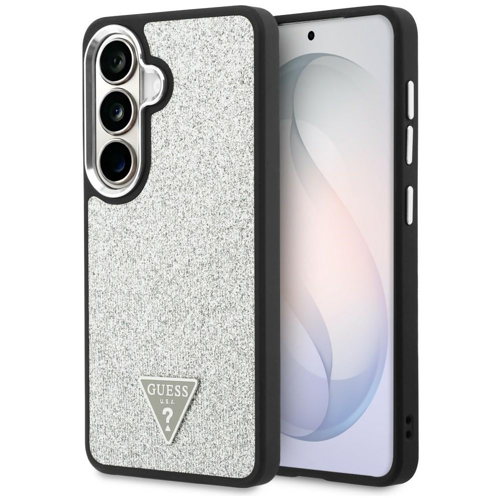 MagSafe Case for Samsung Galaxy S26 S942, Guess, Fixed Glitter Triangle Logo, Silver