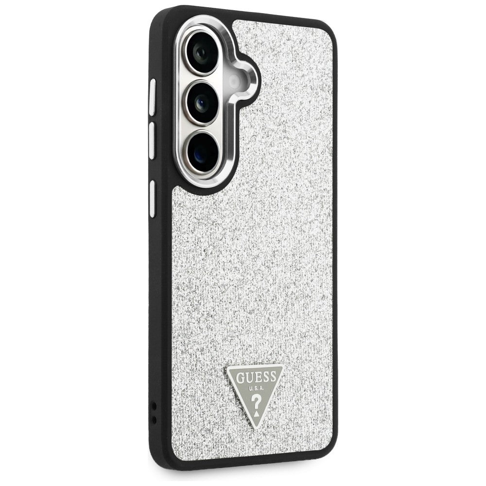 MagSafe Case for Samsung Galaxy S26 S942, Guess, Fixed Glitter Triangle Logo, Silver