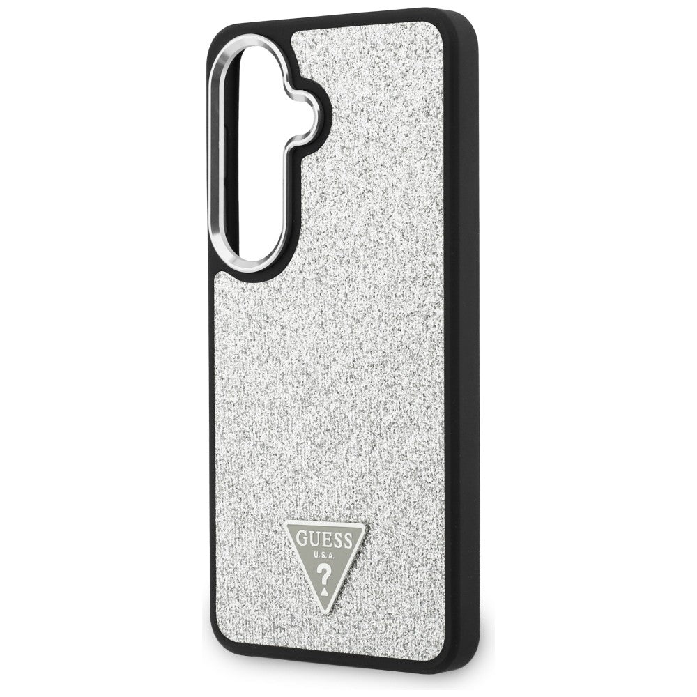 MagSafe Case for Samsung Galaxy S26 S942, Guess, Fixed Glitter Triangle Logo, Silver