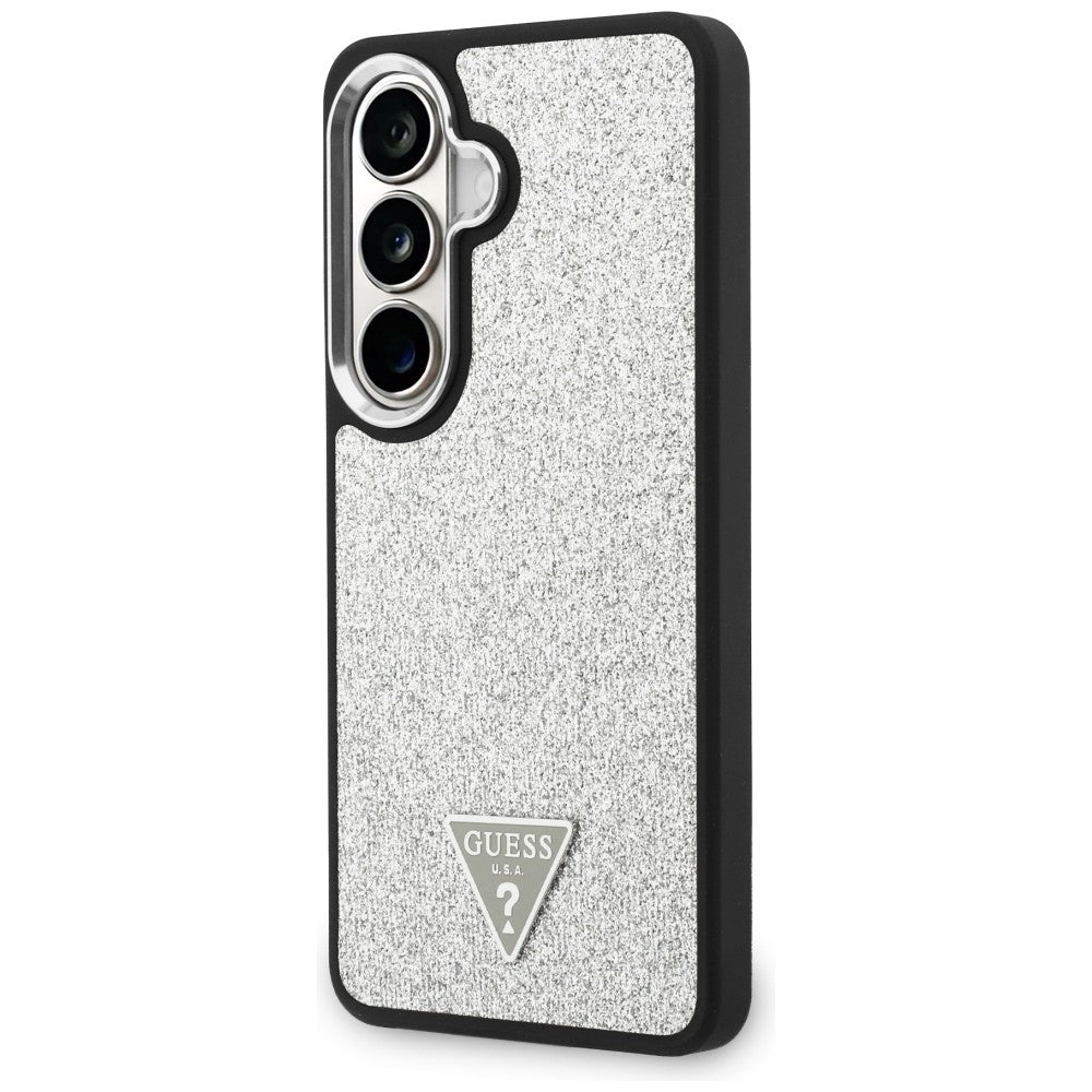 MagSafe Case for Samsung Galaxy S26 S942, Guess, Fixed Glitter Triangle Logo, Silver