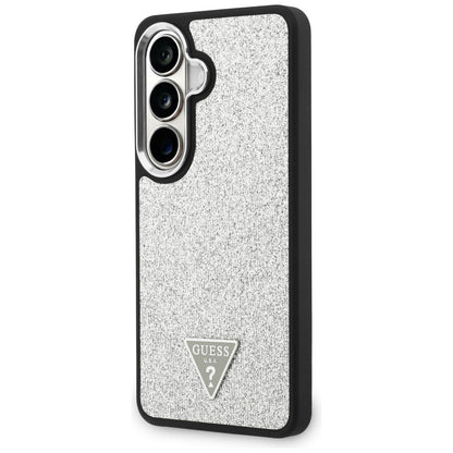 MagSafe Case for Samsung Galaxy S26 S942, Guess, Fixed Glitter Triangle Logo, Silver