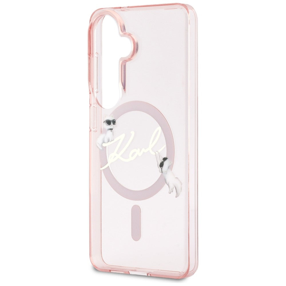 MagSafe Case for Samsung Galaxy S26 S942, Karl Lagerfeld, IML Choupette Karl Script Logo, Pink