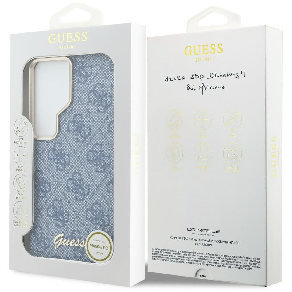 MagSafe Case for Samsung Galaxy S26 Ultra S948, Guess, 4G Script Logo, Blue