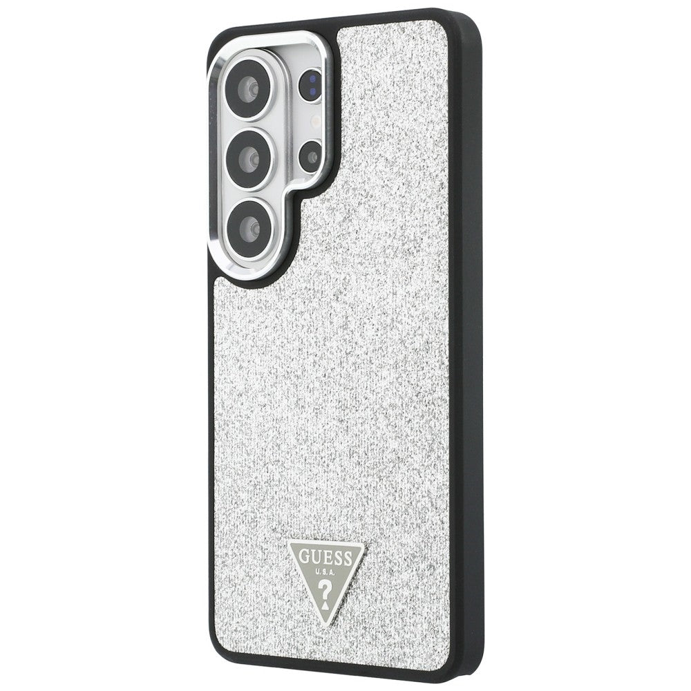 MagSafe Case for Samsung Galaxy S26 Ultra S948, Guess, Fixed Glitter Triangle Logo, Silver