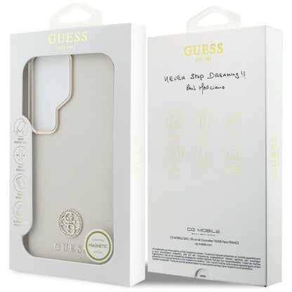 MagSafe Case for Samsung Galaxy S26 Ultra S948, Guess, Rhinestone Round Logo, Beige