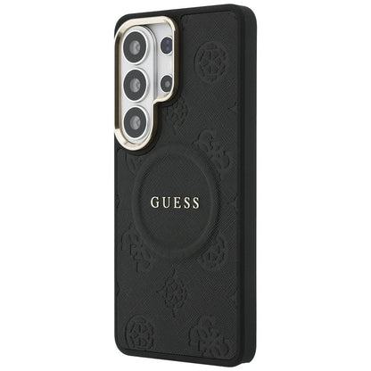 MagSafe Case for Samsung Galaxy S26 Ultra S948, GUESS, Saffiano Peony Embossed Ring, Black
