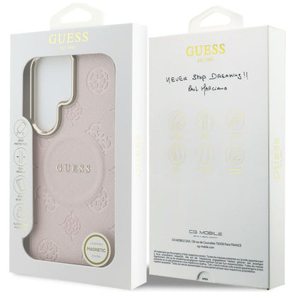 MagSafe Case for Samsung Galaxy S26 Ultra S948, Guess, Saffiano Peony Embossed Ring, Pink