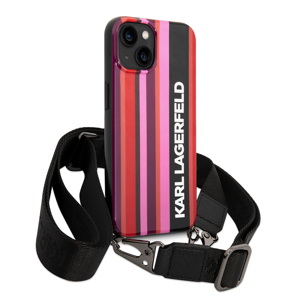 Case for Apple iPhone 14, Karl Lagerfeld, Color Stripes with Strap, Pink