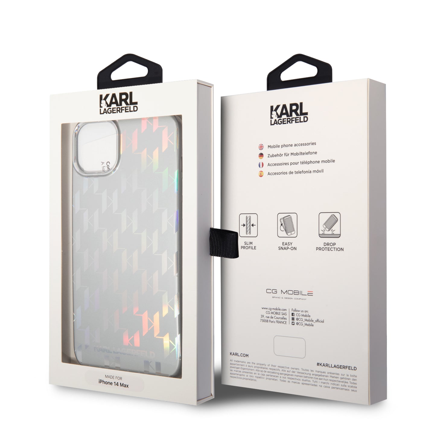 Case for Apple iPhone 14 Plus, Karl Lagerfeld, Monogram Iridescent, Silver