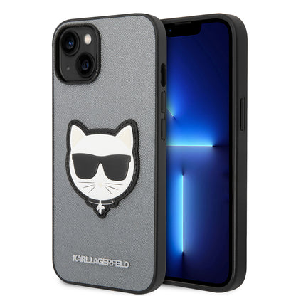 Case for Apple iPhone 14 Plus, Karl Lagerfeld, Saffiano Choupette's Head, Silver