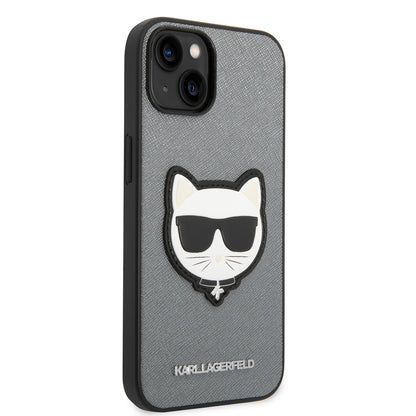 Case for Apple iPhone 14 Plus, Karl Lagerfeld, Saffiano Choupette's Head, Silver