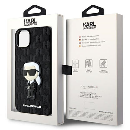 Case for Apple iPhone 14 Plus, Karl Lagerfeld, Saffiano Monogram Ikonik Karl, Black