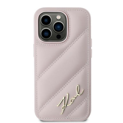Case for Apple iPhone 14 Pro, Karl Lagerfeld, Diagonal Quilted Script, Pink