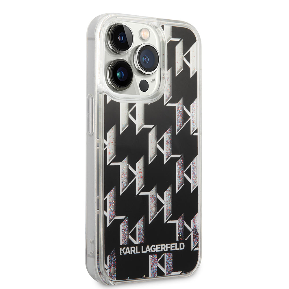 Case for Apple iPhone 14 Pro, Karl Lagerfeld, Liquid Glitter Monogram, Black