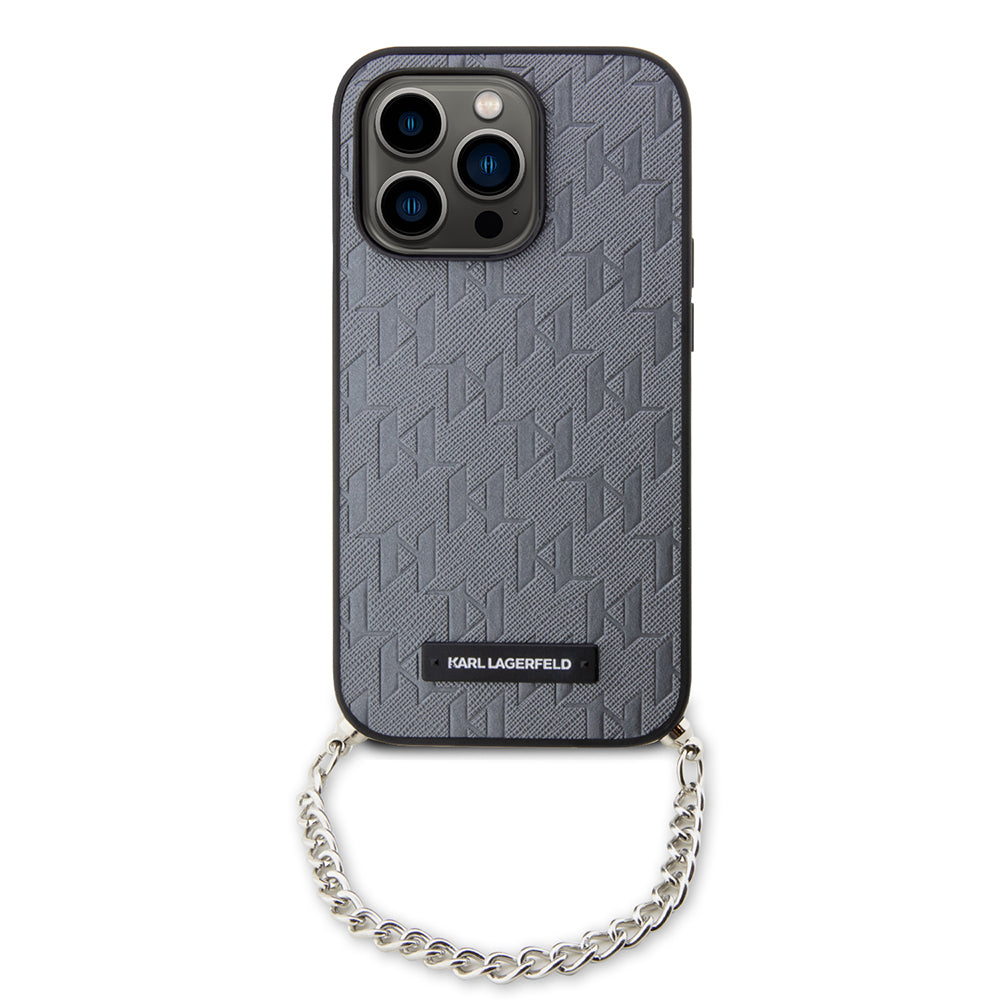 Case for Apple iPhone 14 Pro, Karl Lagerfeld, Saffiano Monogram Chain, Silver