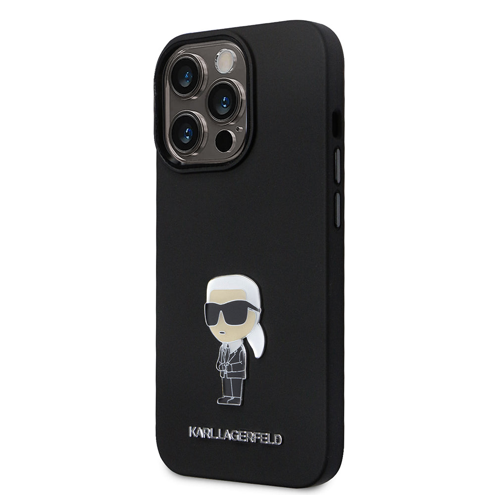 Case for Apple iPhone 14 Pro, Karl Lagerfeld, Silicone Ikonik Karl Metal, Black