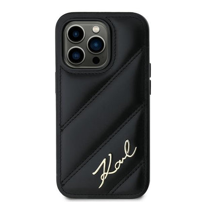 Case for Apple iPhone 14 Pro Max, Karl Lagerfeld, Diagonal Quilted Script, Black