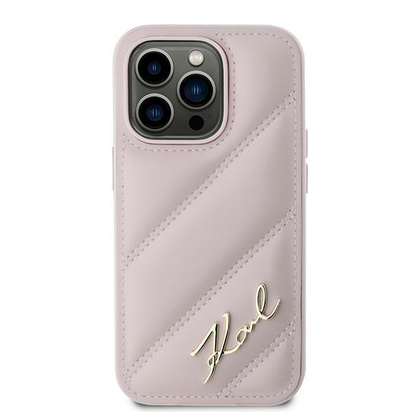 Case for Apple iPhone 14 Pro Max, Karl Lagerfeld, Diagonal Quilted Script, Pink