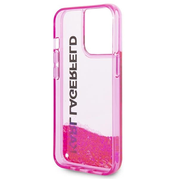 Case for Apple iPhone 14 Pro Max, Karl Lagerfeld, Liquid Glitter KL Logo, Pink