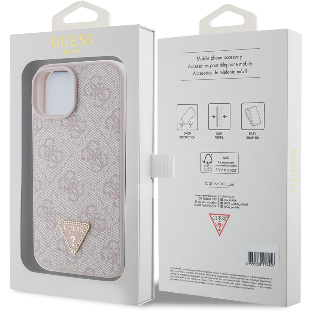 Case for Apple iPhone 15, Guess, 4G Triangle Strass, Pink