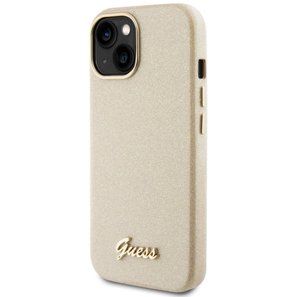 Case for Apple iPhone 15, Guess, Glitter Glossy Script, Beige