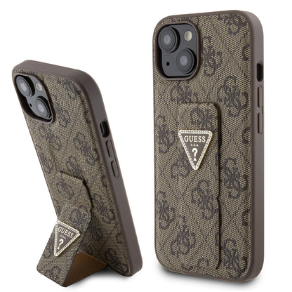 Case for Apple iPhone 15, Guess, Grip Stand 4G Triangle Strass, Brown