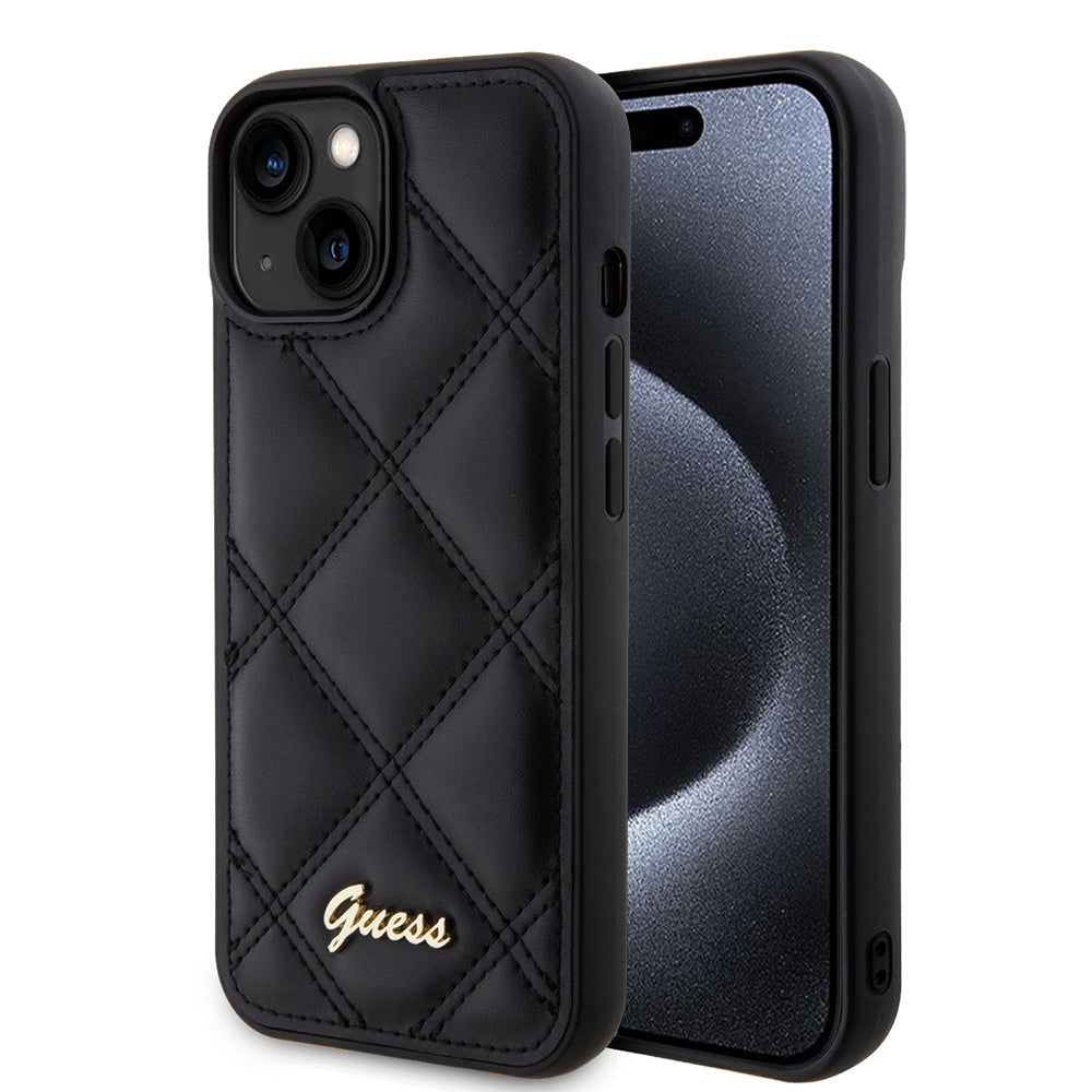 Case for Apple iPhone 15, Guess, Quilted Metal Logo, Black