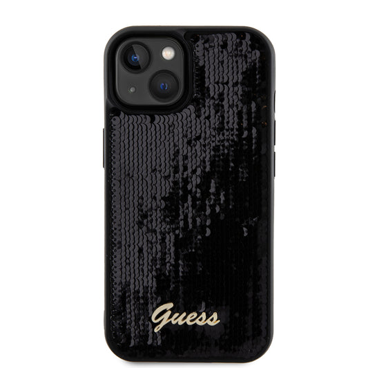 Case for Apple iPhone 15, Guess, Sequin Script Metal, Black